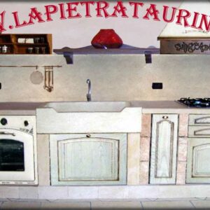 Cucina in muratura con pietra bianca e moderna