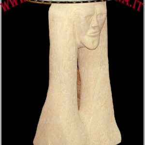 Tavolo in pietra con scultura per arredo in pietra leccese, carparo, tufo.